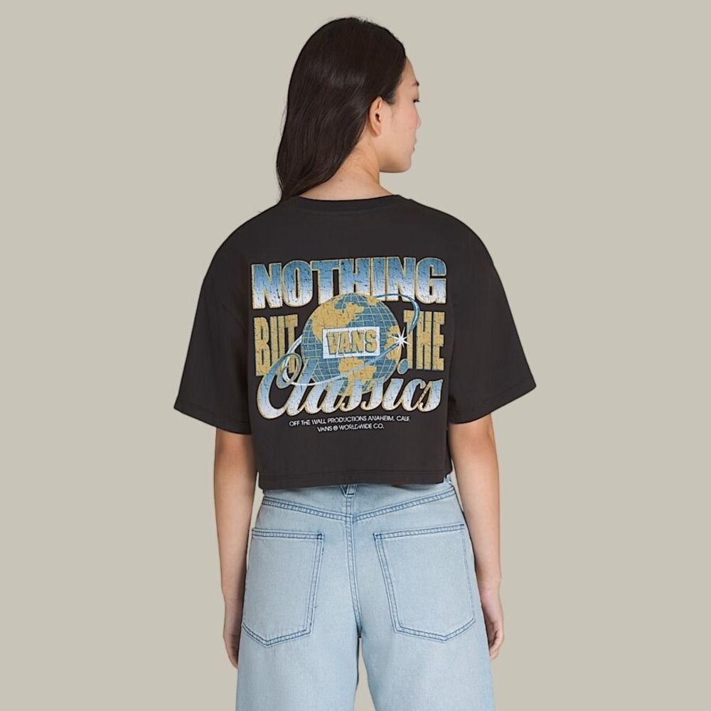 Vans Classics Relaxed Crop T-Shirt Black Graphic Women's Size Large NEW